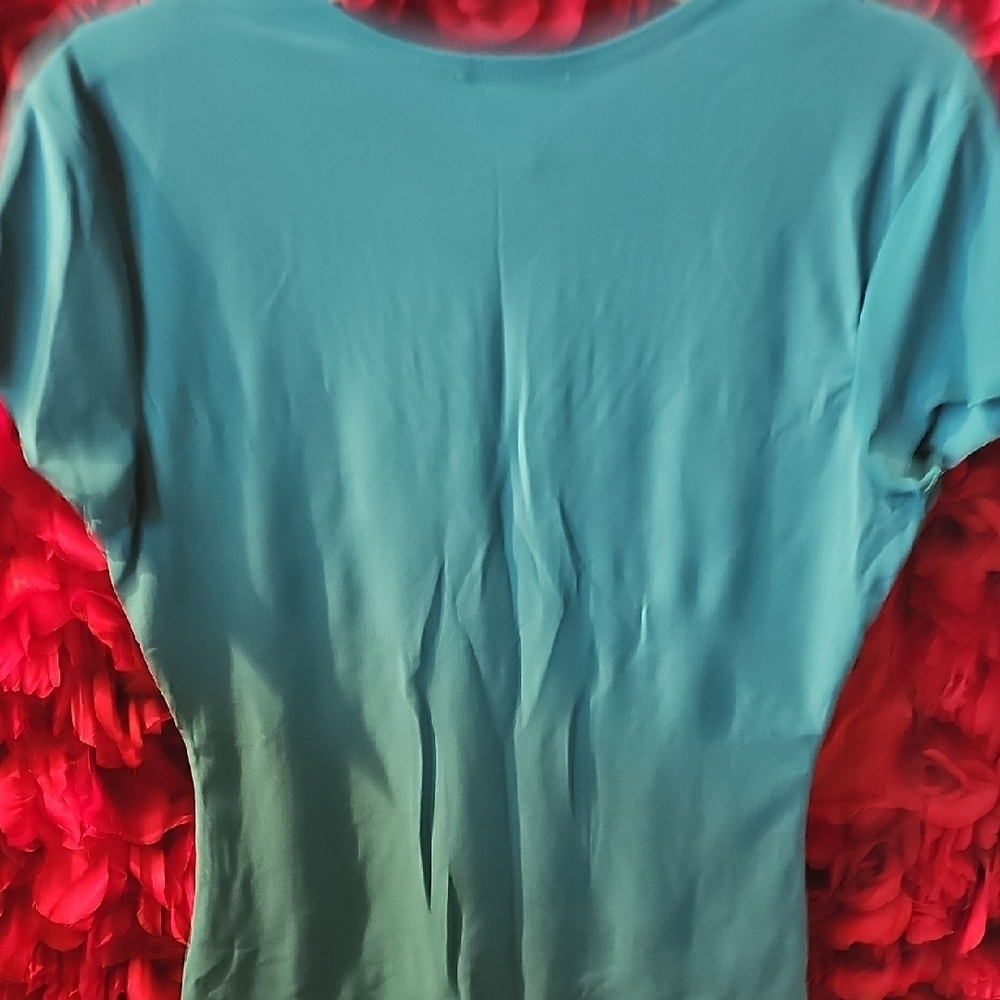 Jubi USA NEW Stylish Teal & Black V-Neck Women's Top Size Large - Picture 8 of 8